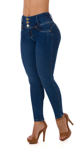 Hamza Jeans Levantacola Bota Skinny 52323PAP-B - Azul Oscuro