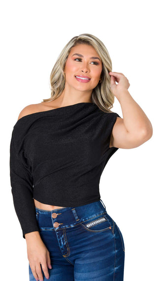 Blusa Asimétrica Brillante 5B6616B - Negro