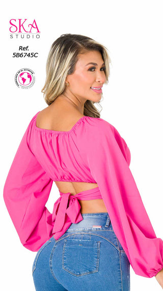 Blusa Corta con Escote en Espalda 5B6745C - Rosado