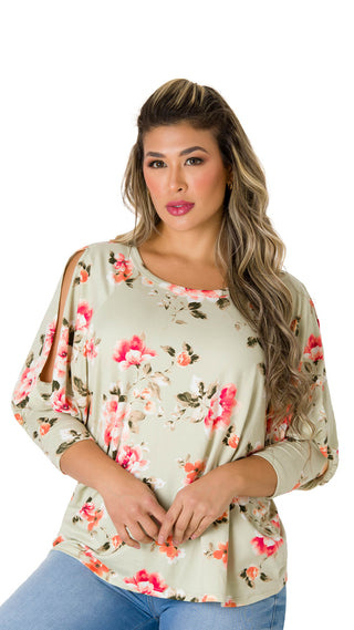 Blusa Floral Manga 3/4 5B4386B - Estampado