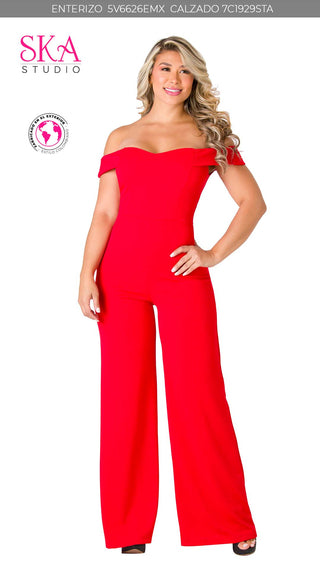 Jumpsuit Elegante Off Shoulder 5V6626EMX - Rojo