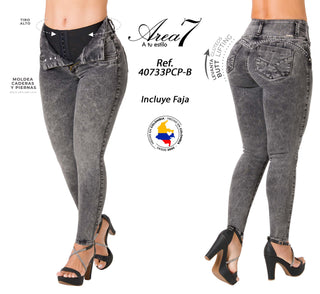 Jean Push-Up con Bordados en Pretina Area 7 40733PCP-B - Gris