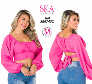 Blusa Corta con Escote en Espalda 5B6745C - Rosado