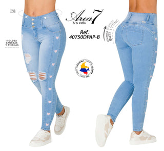 Jean LevantaCola con Corazones Bordados Area 7 40750DPAP-B - Azul Claro