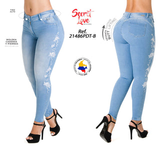 Jean LevantaCola con Detalles Florales Secret Love 21486PDT-B - Azul Claro