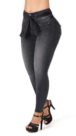 Jean Skinny con Cinturón Decorativo Area 7 40724PNP-B - Gris