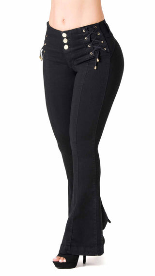 Jean LevantaCola Flare con Detalles de Amarres Secret Love 21482PAC-N - Negro