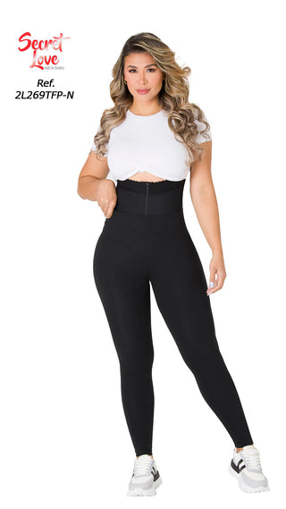 Jazmin Leggings Cinturilla En Algodón Con Short Moldeador 2L269TFP-N - Negro