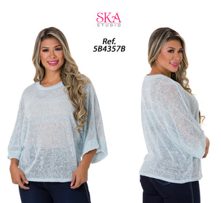 Blusa Manga 3 qtr 5B4357B - Azul Claro