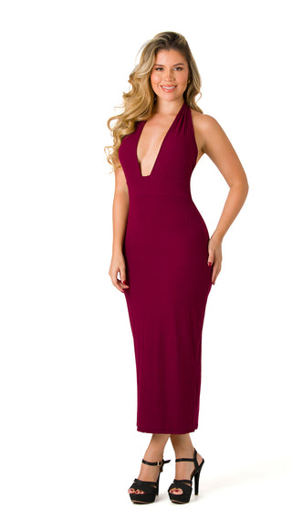 Vestido Midi Cuello Halter 7V6099MD - Vinotinto