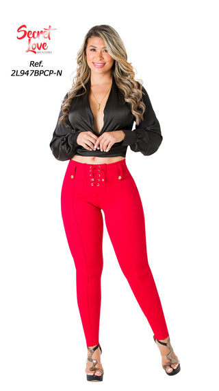 Legging Push-Up con Detalle en Pretina 2L947BPCP-N - Rojo