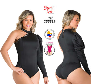 Body Manga Asimétrica con Detalles Brilllantes 2BB819 - Negro