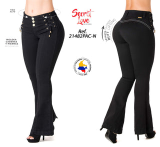 Jean LevantaCola Flare con Detalles de Amarres Secret Love 21482PAC-N - Negro