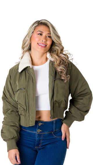 Chaqueta Cuello Afelpada 5B6657CH - Verde