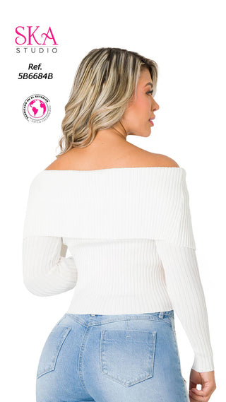 Blusa Cuello Bandeja 5B6684B - Blanco