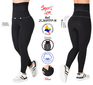 Jazmin Leggings Cinturilla En Algodón Con Short Moldeador 2L269TFP-N - Negro