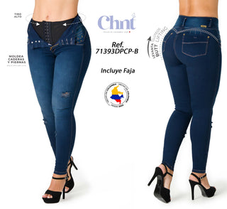 Jean Push-Up de Tiro Alto con Faja Interna Chnt 71393DPCP-B - Petroleo