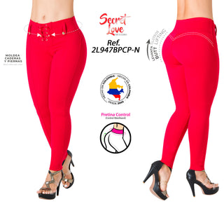 Legging Push-Up con Detalle en Pretina 2L947BPCP-N - Rojo