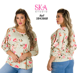 Blusa Floral Manga 3/4 5B4386B - Estampado