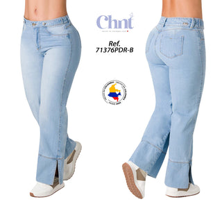 Jean Wide Leg con Detalle de Abertura en Tobillo Chnt 71376PDR-B - Azul Claro