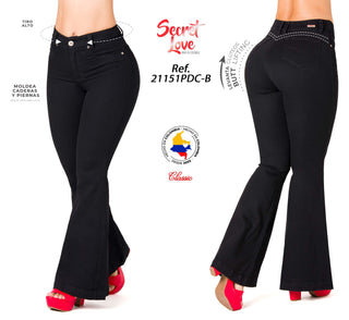 Jean Levanta Cola Flare Secret Love 21151PDC-B - Negro