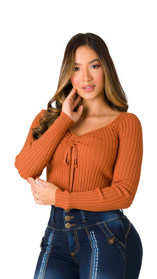 Blusa Manga Larga en Rib 5B6591B  - Terracota