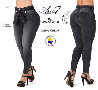 Jean Skinny con Cinturón Decorativo Area 7 40724PNP-B - Gris