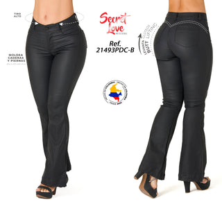 Pantalón Acampanado Efecto Cuero Secret Love 21493PDC-B - Negro