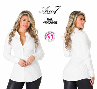 Blusa Cuello Camisero 4B5205B - Blanco