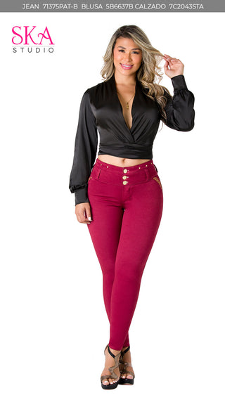 Blusa Satinada con Escote en Cruzado 5B6637B - Negro