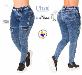 Jean Cargo con Cintura Alta Chnt 71372PDP-B - Azul Oscuro