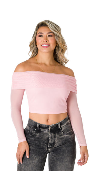 Blusa Mesh Cuello Bandeja 5B6472B - Rosado