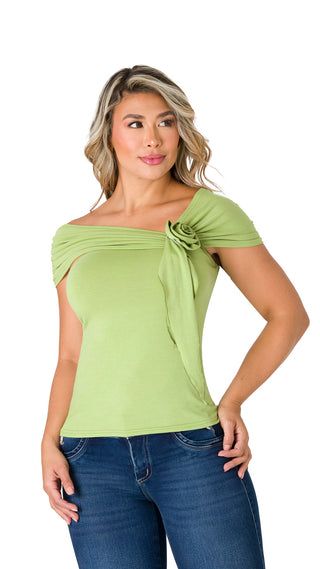 Blusa escote asimétrico 5B6470B - Verde