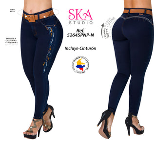 Jean LevantaCola Skinny con Bordado Lateral Ska 52645PNP-N - Petroleo