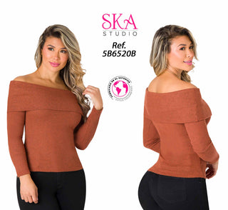 Blusa Cuello Bandeja 5B6520B - Cafe