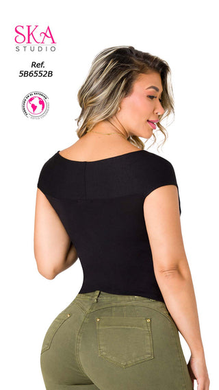 Blusa con Escote Drapeado 5B6552B - Negro