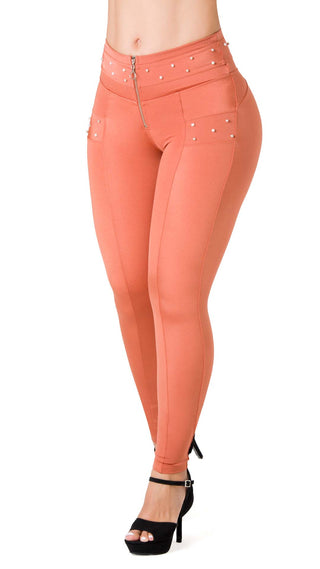 Legging Faja Interna con Detalles en Perlas 7L960BPCP-N - Terracota