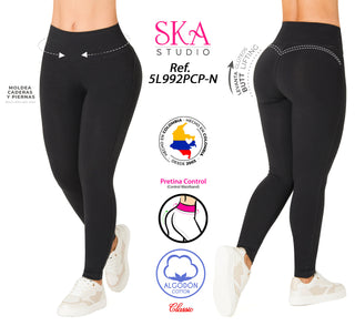 Leggings Clasico En Algodón Con Control Abdomen 5L992PCP-N - Negro