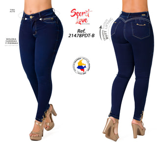 Jean Skinny Detalles en Cierre y Cadenas Secret Love 21478PDT-B - Petroleo