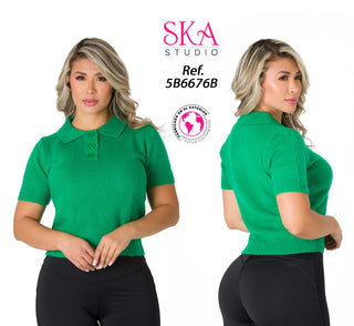 Blusa Cuello Camisero Afelpado 5B6676B - Verde