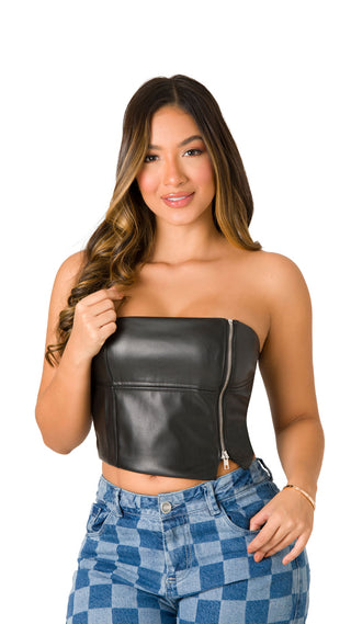 Blusa Strapless Cuerina 5B6542C - Negro