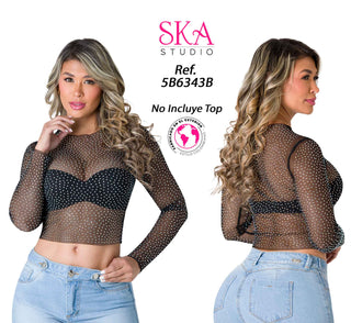 Blusa Mesh con Detalles Brillantes 5B6343B - Negro