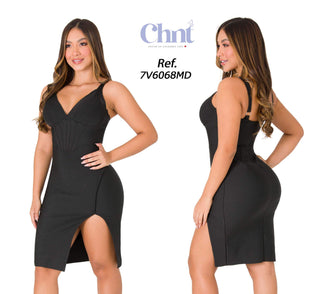 Vestido Midi Estilo Corset 7V6068MD - Negro