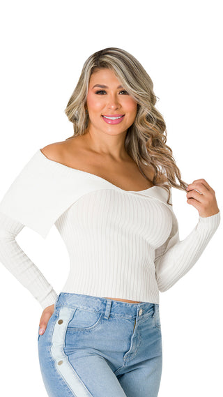 Blusa Cuello Bandeja 5B6684B - Blanco