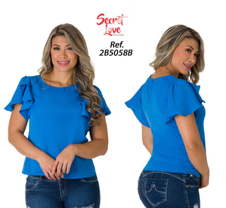 Blusa Manga Corta Y Con Volantes 2B5058B - Azul