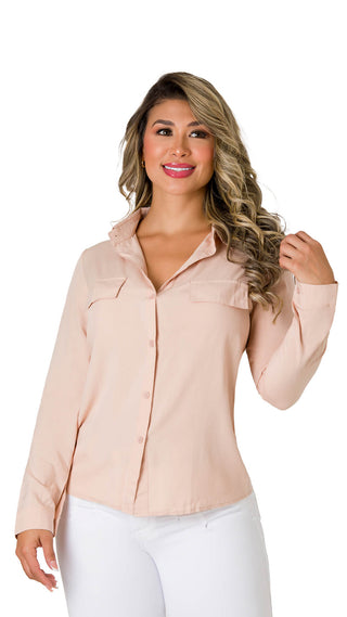  Blusa Con Bolsillos Ribete  5B5360B - Beige