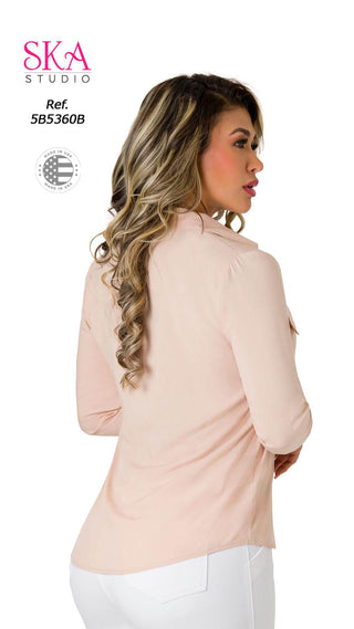  Blusa Con Bolsillos Ribete  5B5360B - Beige