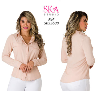  Blusa Con Bolsillos Ribete  5B5360B - Beige