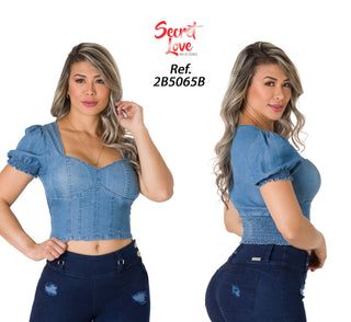 Blusa Manga Corta Fruncida 2B5065B - Azul