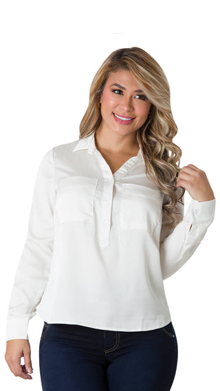 Blusa cuello camisero 5B5958B - Blanco